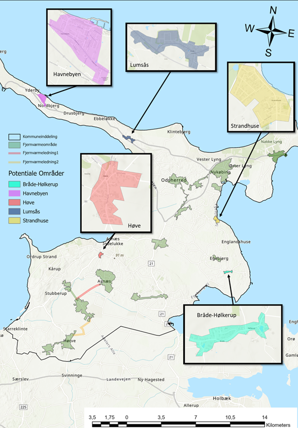 Fjernvarme potentialeområder med forstørrelser